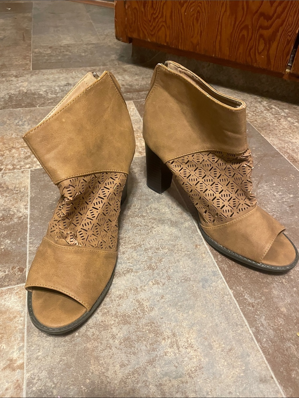 Rue21 Tan Laser-Cut Peep-Toe Ankle Booties